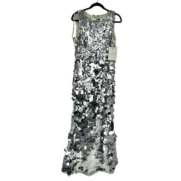 Mac Duggal Embellished Disc Sequin Sleeveless Gown Dress Silver Size 10 NWT - Picture 5 of 12
